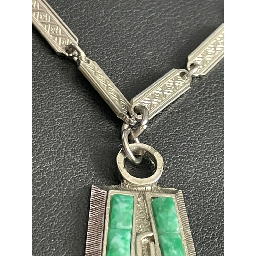 Vintage WHITING DAVIS Necklace Faux Turquoise Pendant - Picture 6 of 10